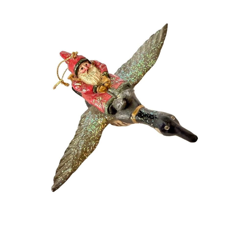 Pam Schifferl Ornament Santa Riding Flying a Canadian Goose Midwest CF Christmas